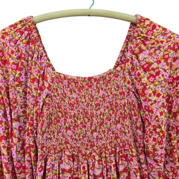Billabong Womens Small Paradise Days Floral Smocked Mini Dress Pink/Red - Picture 6 of 8